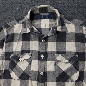 Polo Ralph Lauren Plaid Button Shirt Long Sleeve Cotton Gray Mens Size L Large